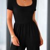 71VqYaHQ-L.jpg Women's Summer One Piece Jumpsuits Dressy Casual Short Sleeve Square Neck Wide Leg Jumpsuit Rompers