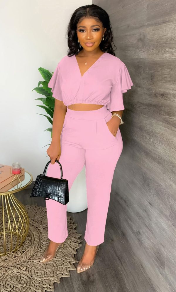 71Wy7C3qEBL.jpg Womens Summer Two Piece Shorts Outfit Sexy Crop Top Butterfly Sleeve 2 pc Short Set Vacation Brunch Matching Set