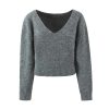 71XvytyK56L.jpg Women's Knit Maxi Set - Bat Wing Sleeve V-Neck Sweater & A-Line Contour Skirt in Heather Gray