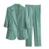 Fashion Suit Elegant Women's Summer Thin Three-Quarter Sleeves Printed Coat Straight Leg Pants Two-Piece Set