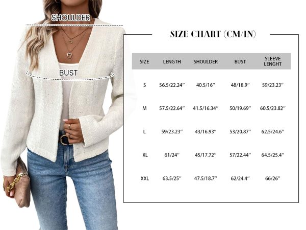 71Z26Opsz1L.jpg 2025 Women's Spring Tweed Blazer Fully-Lined Collarless Open Front Elegant Petite Cute Fashion Casual Work Jacket