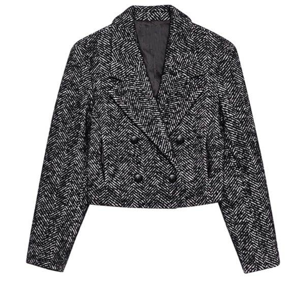 71aL2dM5BL.jpg Women's 2-Piece Suit Wide Herringbone Notch Lapel Double Breasted Buttons Jacket Leather Pants Work Meeting