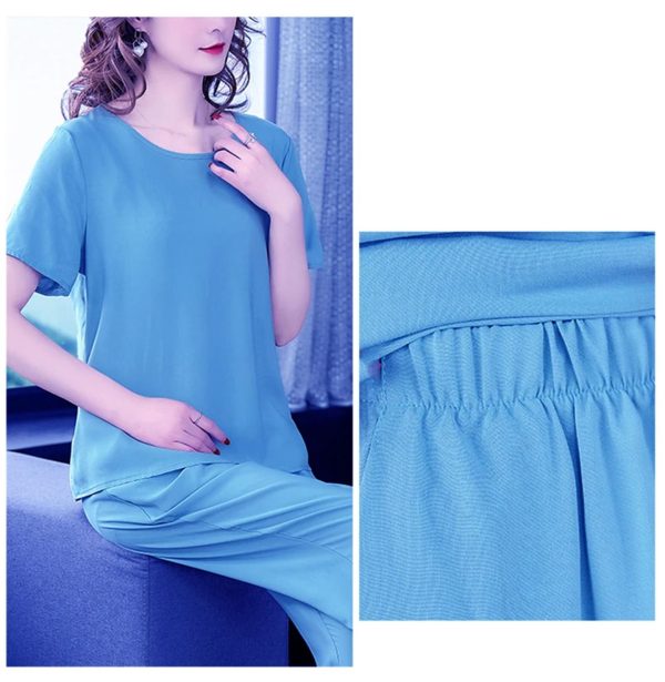 71b6NIEpziL.jpg Women's Summer Loungewear - Light Blue Cotton Blend Tee & Capris Moisture-Wicking