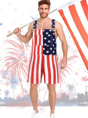 American Flag Coveralls for Unisex Bib Overalls Festival Jumpsuits Shorts Romper Summer Multi Side Pockets Cargo