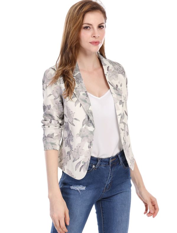 Women's Open Front Office Work Business Casual Lightweight Summer Crop Suit Blazer