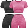 71cNnr1GjZL.jpg Womens Workout Sets 2 Piece - Seamless Acid Wash Yoga Outfits Shorts and Crop Top Matching Gym Athletic Clothing Set