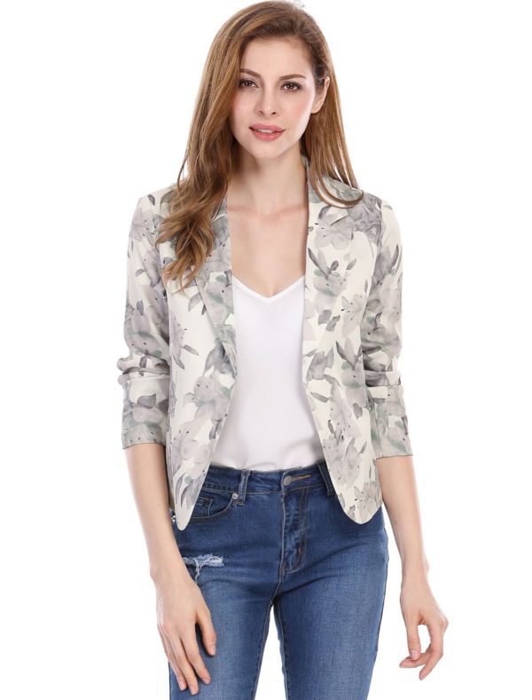 Women's Open Front Office Work Business Casual Lightweight Summer Crop Suit Blazer