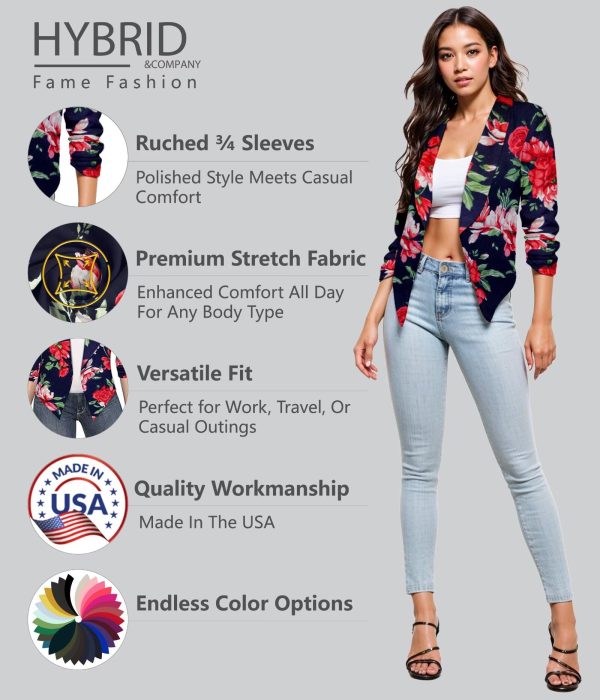 71etL96cexL.jpg Women's Casual Work Office Blazer Jacket Open Front Shawl with 3/4 Scrunch Sleeves