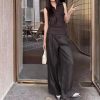 71gzpfK8bL.jpg Women's Linen Vest Set - High Waist Wide Leg Pants