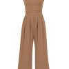 71h4k5xH3HL.jpg Womens Summer Jumpsuits Dressy Casual One Piece Outfits Sleeveless Mock Neck Wide Leg Pants Rompers with Pockets