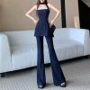 71joLFdSO-L.jpg Women's Lace Trim Set - V-Neck Halter Top & Draped Pants