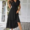 71kPzwoHrL.jpg Women's Summer Floral Boho Maxi Dress Wrap Short Sleeve V Neck Ruffle A-Line Flowy Wedding Guest Long Dresses