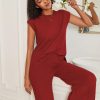 71kl556c56L.jpg Lounge Sets for Women Two Piece Outfits Knit Cap Sleeve Tops Wide Leg Pleated Pants Casual Dressy Sweater Sets
