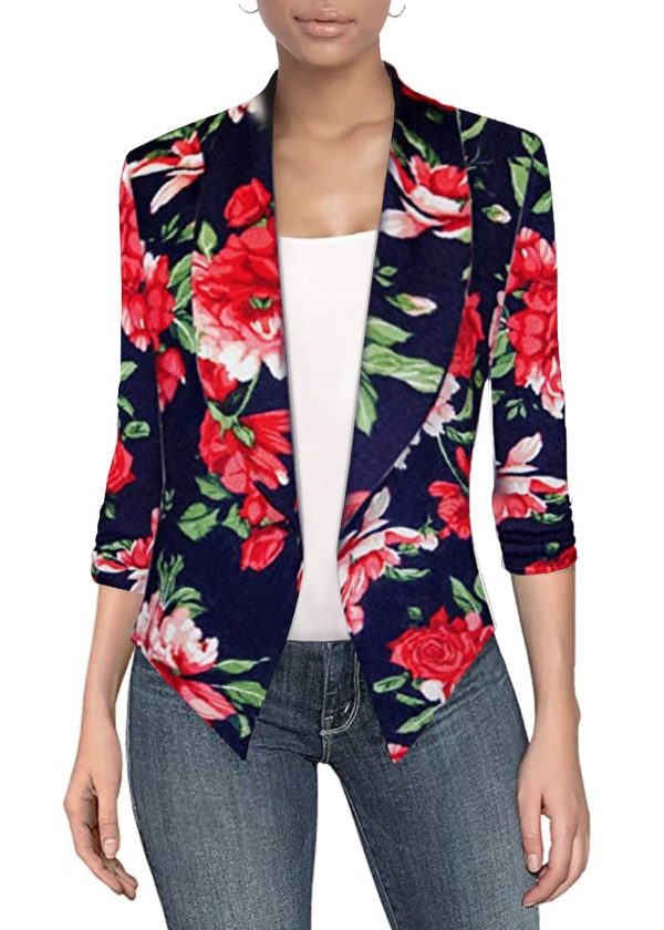 71llcbtEpeL.jpg Women's Casual Work Office Blazer Jacket Open Front Shawl with 3/4 Scrunch Sleeves