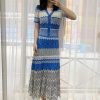 71mPjKnNO6L.jpg Women's Striped Knit Set - V-Neck Short Sleeve Top & Midi Skirt