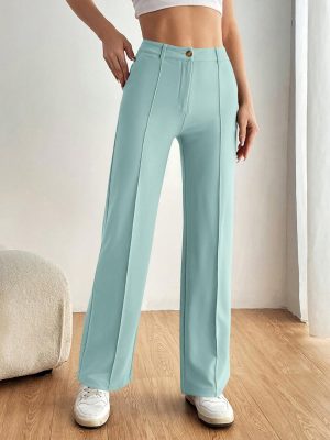 71mg3VqToL.jpg Straight Leg Pants Stretchy Button Business Casual Work Trousers Knit Elastic Waist Slacks