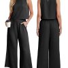 71nytkh38L.jpg Women's Summer 2 Piece Outfits Set Round neck Sleeveless Tank Crop Top Wide Leg pants Set Pockets Jumpsuits