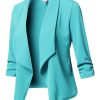 71orAXkAzDL.jpg Women's Stretch 3/4 Gathered Sleeve Open Blazer Jacket