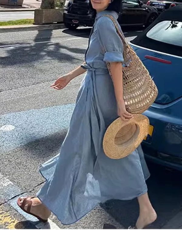 71pK44l5ML.jpg Women's Linen Set - Navy Shirt Dress & Skirt Versatile Travel Ensemble