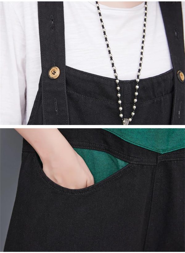 71pPmwBPzaL.jpg Women Loose Vintage Streetwear Wide Leg Jumpsuits Denim Overalls Spliced Black Cartoon Printed Jumpsuits
