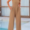 71qJG7s3r6L.jpg Womens Summer Jumpsuits Dressy Casual One Piece Outfits Sleeveless Mock Neck Wide Leg Pants Rompers with Pockets