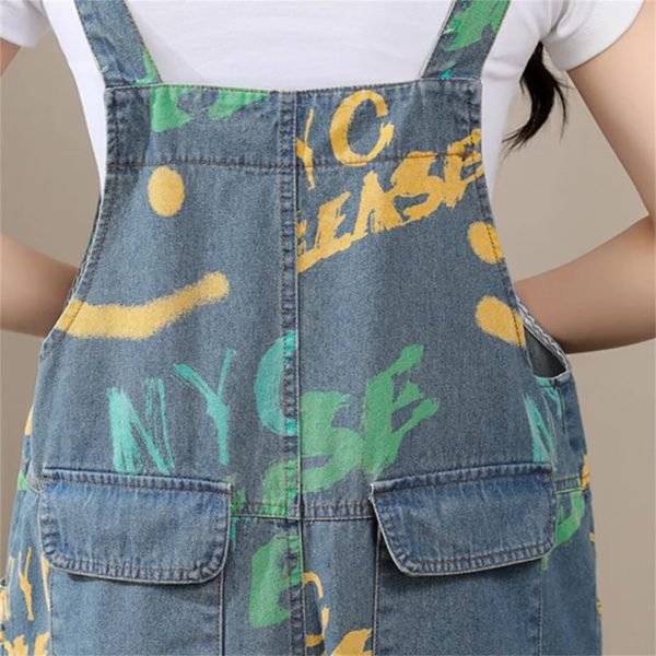 71toJHy3UgL.jpg Women Printed Denim Overalls Sleeveless Wide Leg Denim Jumpsuits Loose Vintage Jumpsuits