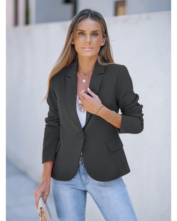 71wdnosDDAL.jpg Womens Notched Lapel Pockets Button Work Office Blazer Jacket Suit