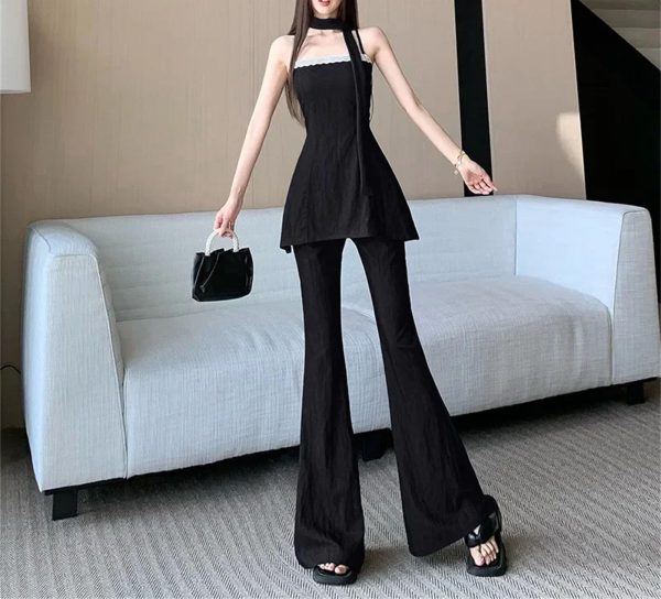 71xnLGUhBML.jpg Women's Lace Trim Set - V-Neck Halter Top & Draped Pants