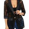 71yMlkdvyDL.jpg Women's Floral Lace Mesh One Button Lapel Neck Long Sleeve Elegant Jacket Blazer