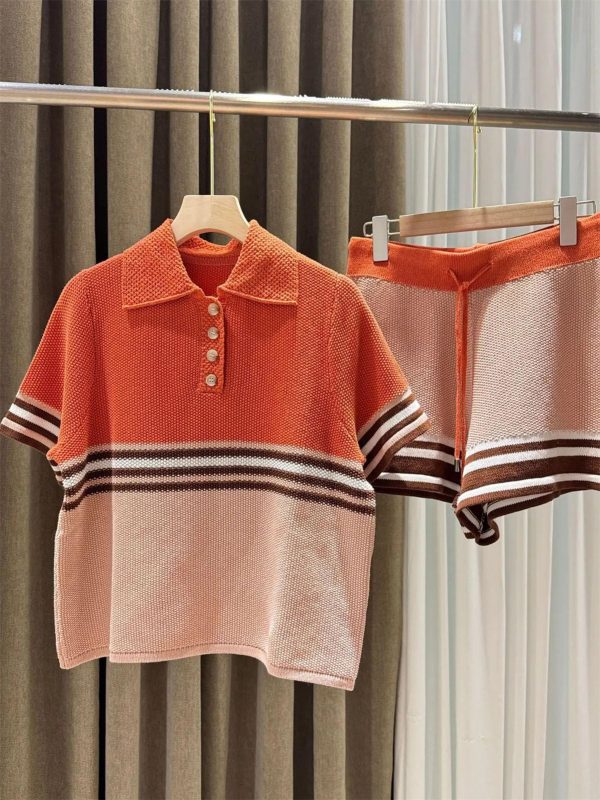 810-p1XHyKL.jpg Women's Cotton Casual Set - Colorblock Knit Polo & Shorts