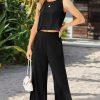 8121epgsIxL.jpg Women's Summer 2 Piece Outfits Set Round neck Sleeveless Tank Crop Top Wide Leg pants Set Pockets Jumpsuits