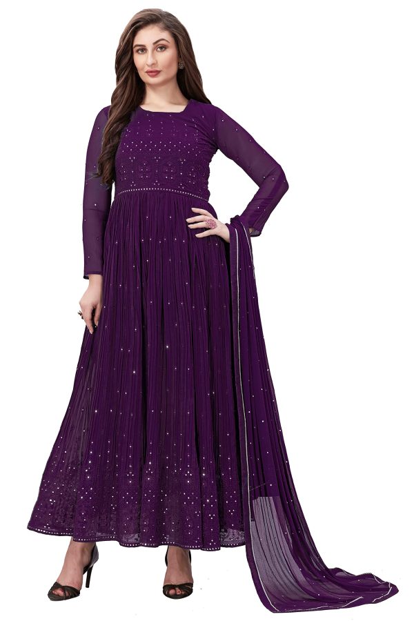 8142iRMR0YL.jpg Women's Georgette Embroidery Salwar Suit Anarkali Kurta Set with Dupatta