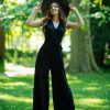 814LyyHkTuL.jpg Women's Sleeveless Deep V Neck Ruched Wide Leg Jumpsuit Long Romper Belt with Pockets