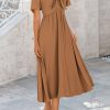 815upbls-ML.jpg 2025 Summer Dress for Women Casual Short Sleeve Bow Tie V Neck Ruffle Midi Flowy Dresses