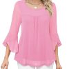 816s5bD216L.jpg Women's Ruffle 3/4 Sleeve Elegant Dressy Blouses Crew Neck Double Layers Mesh Tunic Tops