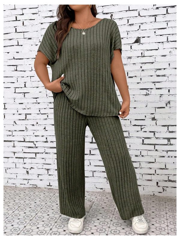 819NU2ks0nL.jpg Women's Plus Size Short Sleeve Tee Shirt Wide Leg Pants 2 Piece Tracksuit