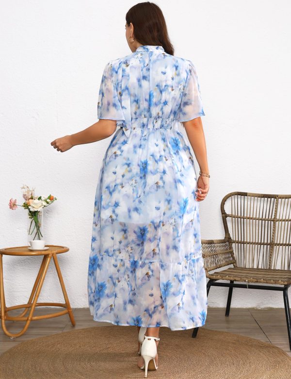 819bGZ9csrL.jpg Women's 2025 Floral Summer Dress Smocked V Neck Boho Plus Size Beach Party Wedding Guest Ruffle Long Dresses