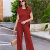 81DB-J17tRL.jpg Lounge Sets for Women Two Piece Outfits Knit Cap Sleeve Tops Wide Leg Pleated Pants Casual Dressy Sweater Sets
