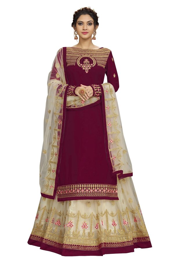 81DOEnaIshL.jpg Women's Georgette Net Embroidery Salwar Suit Set Kurta Lehenga with Dupatta