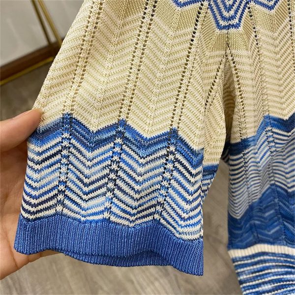 81M9rEHEm8L.jpg Women's Striped Knit Set - V-Neck Short Sleeve Top & Midi Skirt