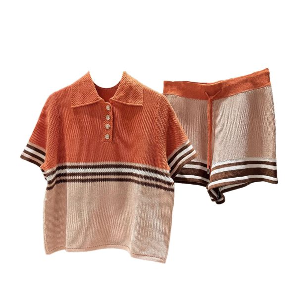 81ScF8yeX8L.jpg Women's Cotton Casual Set - Colorblock Knit Polo & Shorts