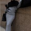 81U9H0hjqFL.jpg Women's Knit Maxi Set - Bat Wing Sleeve V-Neck Sweater & A-Line Contour Skirt in Heather Gray