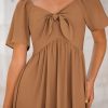 81YMVFcotlL.jpg 2025 Summer Dress for Women Casual Short Sleeve Bow Tie V Neck Ruffle Midi Flowy Dresses