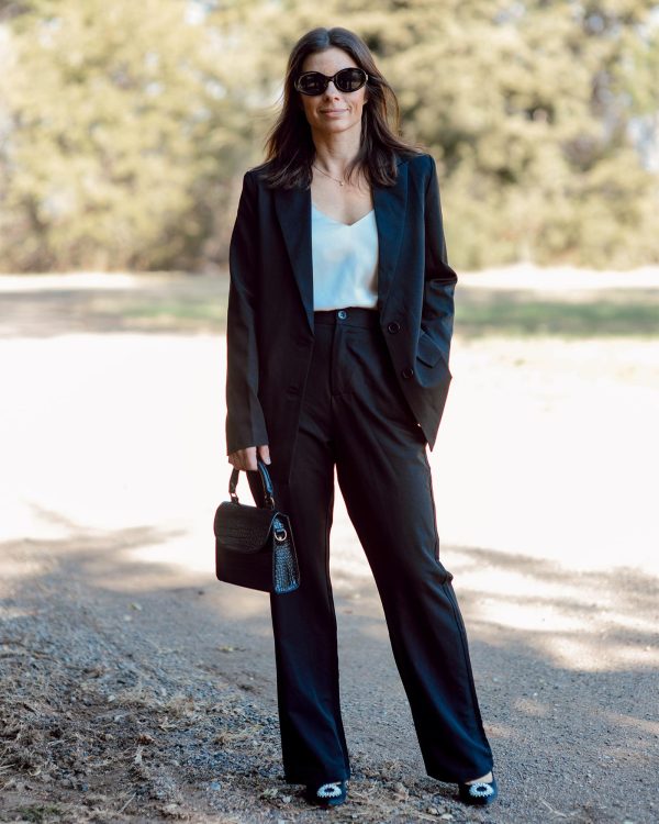 81bnBRDGK9L.jpg 2 Piece Outfits for Women Dressy Blazer Jackets High Waisted Straight Leg Pants Suits Set Business Casual Office