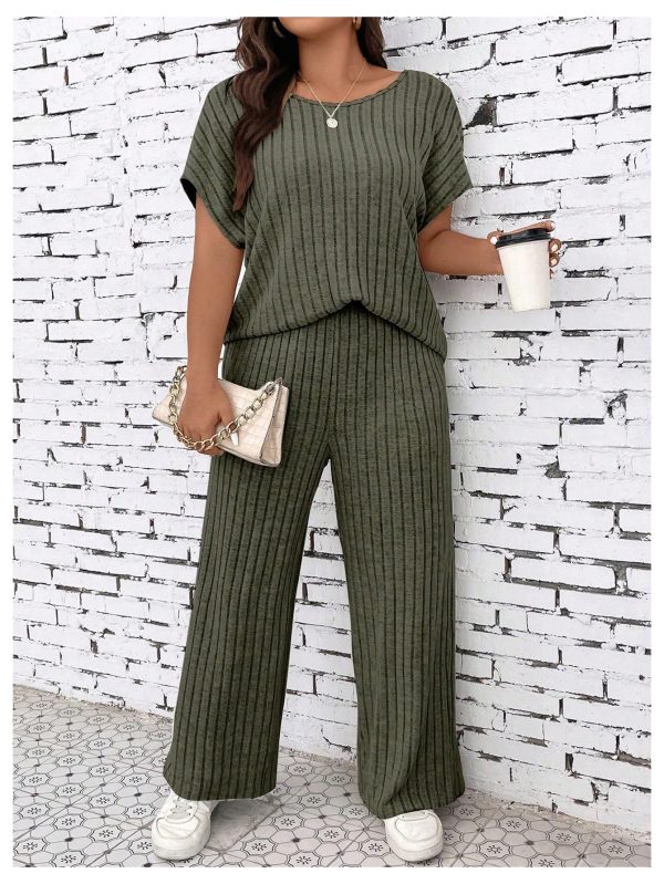81cCNxYcCIL.jpg Women's Plus Size Short Sleeve Tee Shirt Wide Leg Pants 2 Piece Tracksuit