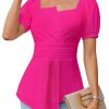 81eytaTfQcL.jpg Women's Dressy Casual Blouses Business Casual Tops 2025 Summer Short Sleeve Work Shirt Smocked Back