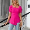 81iQ0zku7qL.jpg Women's Dressy Casual Blouses Business Casual Tops 2025 Summer Short Sleeve Work Shirt Smocked Back