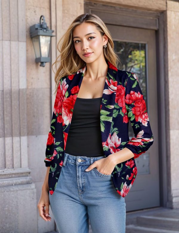 81iUhpPBDQL.jpg Women's Casual Work Office Blazer Jacket Open Front Shawl with 3/4 Scrunch Sleeves