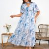 81jaHQBfDhL.jpg Women's 2025 Floral Summer Dress Smocked V Neck Boho Plus Size Beach Party Wedding Guest Ruffle Long Dresses