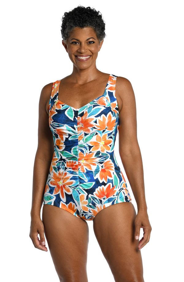 81lkJgM0sBL.jpg Women's One Piece Bathing Suit Shirred Girl Leg Swimsuit